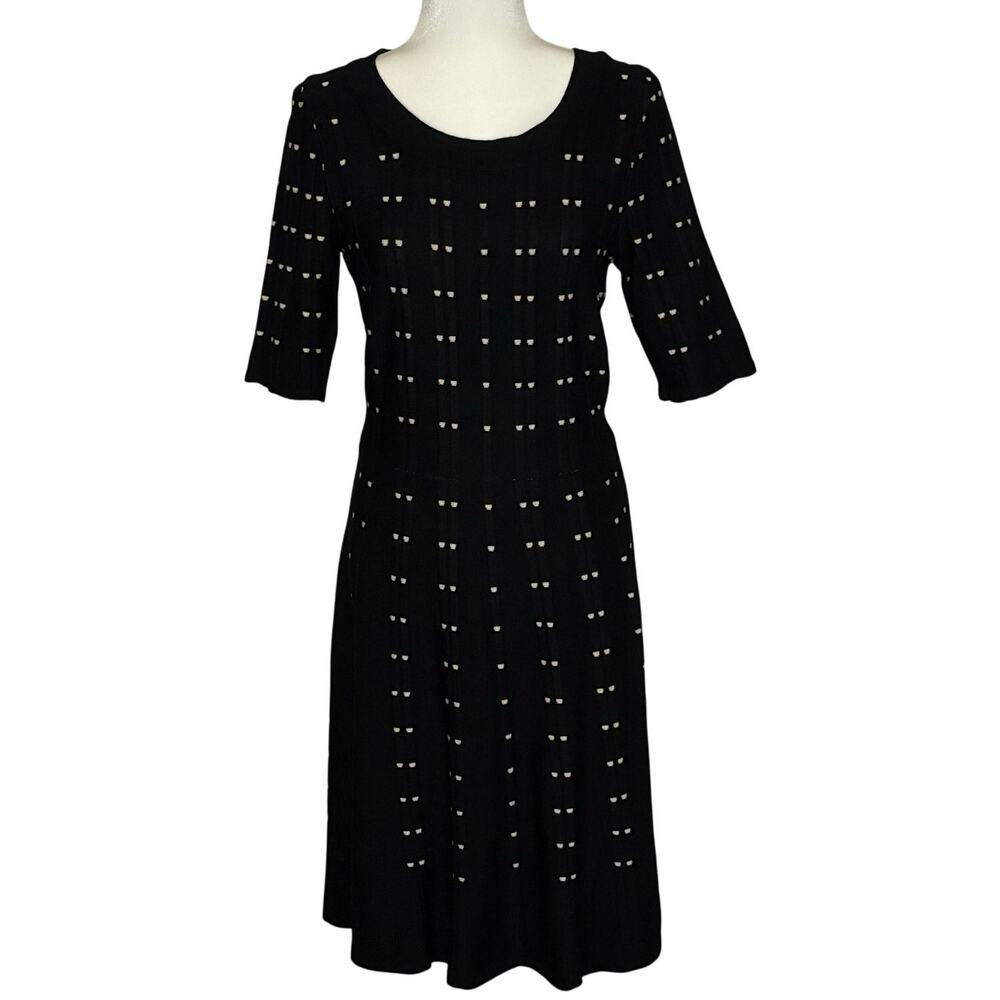 Danny & Nicole Short Sleeve Fit & Flair Knit Dress Women's L Black & White